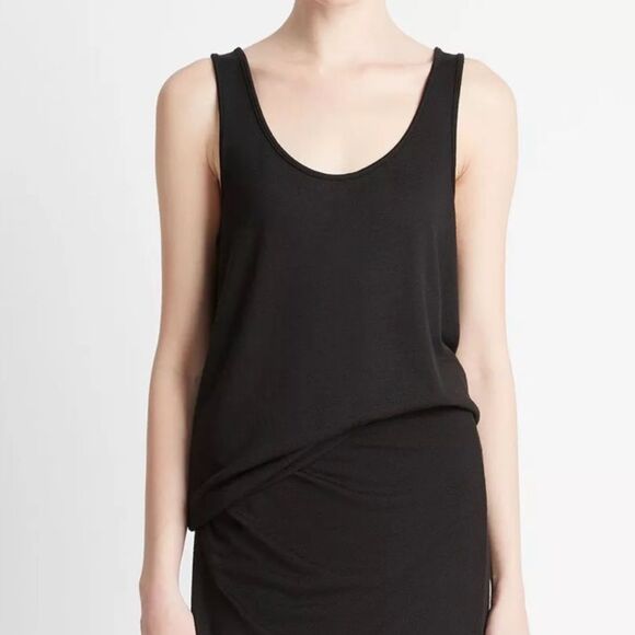 Vince black silk Relaxed Scoop-Neck Tank tank top size extra small - Picture 1 of 6